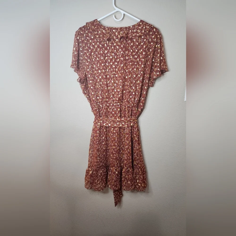 Orange V-neck Ruffle Mini Dress Size XXL - Picture 4 of 6